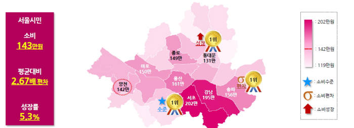 "작년 서울시민 월 143만원 썼다"···서초구 202만원 1위