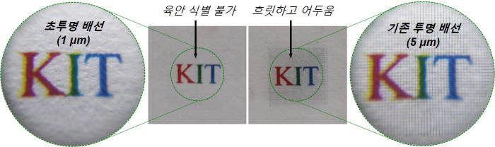 연구팀이 만든 초투명 배선과 기존 배선의 가시성 비교