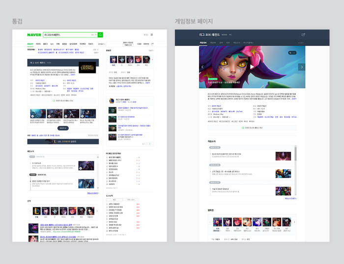 네이버 PC검색에서도 게임정보 모음 페이지 제공한다
