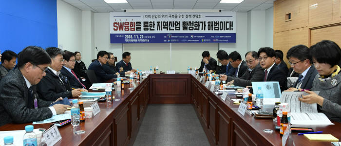 지난달 21일 국회의원회관에서 SW융합을 통한 지역산업 활성화를 주제로 열린 지역산업 위기 극복을 위한 정책 간담회