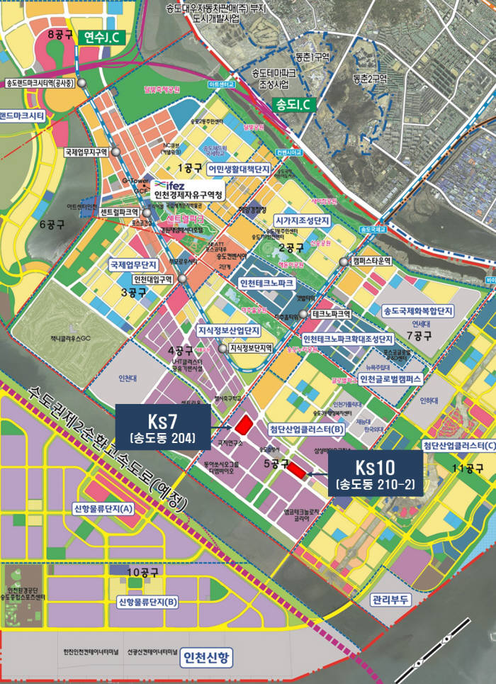 송도 5공구 첨단산업클러스터 내 연구소 용지 위치도.