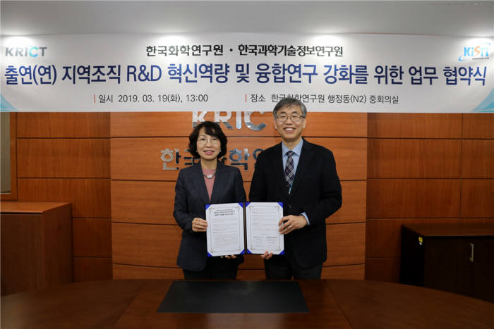 최희윤 KISTI 원장(사진 왼쪽)과 김성수 화학연 원장(오른쪽)