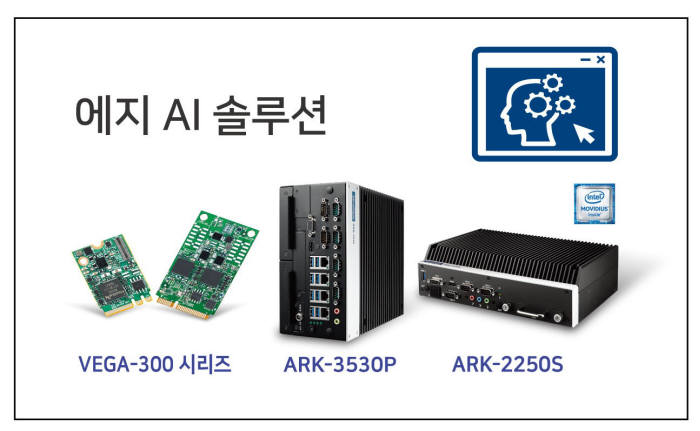 어드밴텍이 인텔 모비디어스(오른쪽 상단)가 탑재된 AI 모듈(왼쪽)과 에지 AI 컴퓨터(중앙, 오른쪽 하단) 공급을 확대하고 있다.