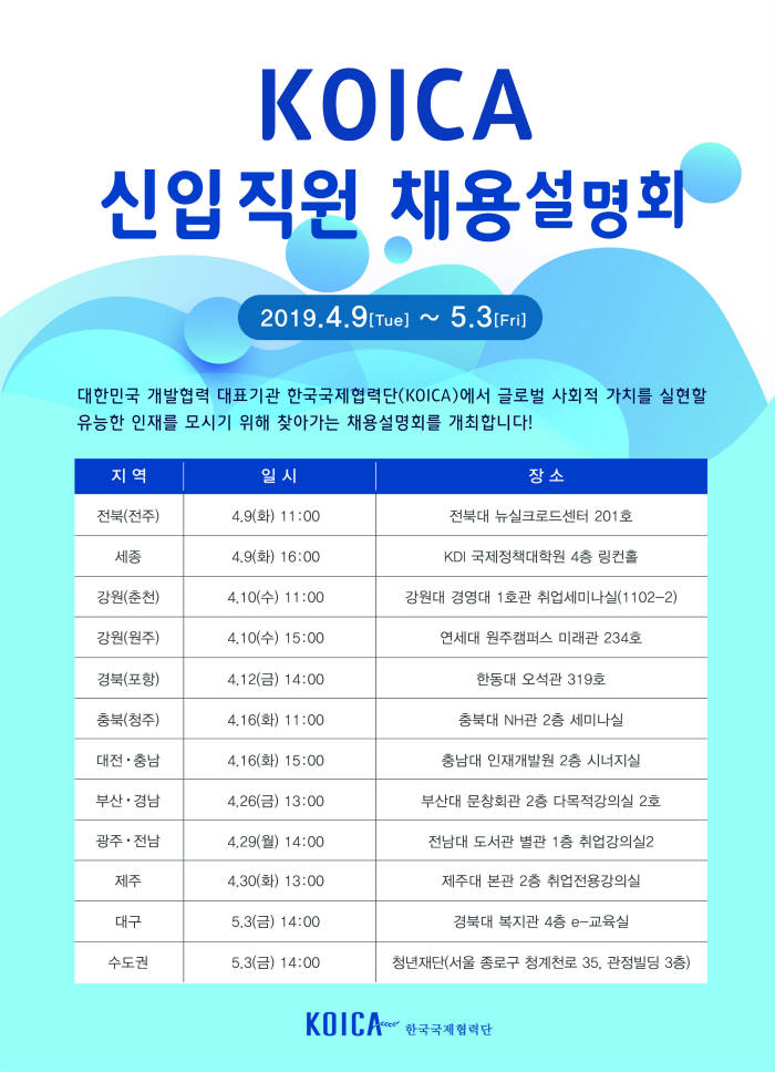 코이카, 전국 12개 도시서 신입직원 채용설명회 개최