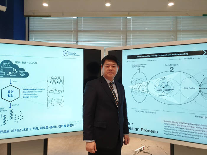 이한규 성남시 부시장이 단국대학교 소프트웨어·디자인융합센터에서 디자인 싱킹 시정철학와 시민참여형 도시정책에 대한 소신을 전했다.