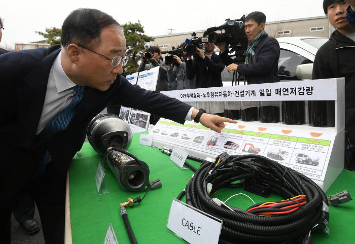 홍남기 부총리, 미세먼지 저감업체 현장 방문