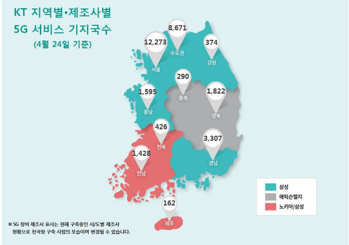 KT, 5G 커버리지맵 2.0 공개···지역별 기지국 숫자도 밝혀