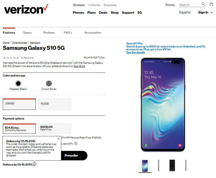 [국제]갤럭시S10 5G, 내달 16일 미국 상륙... 버라이즌 예약접수 개시