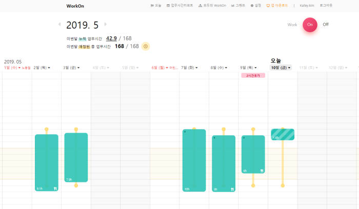 한국카카오은행의 워크온 실제 사용 이미지