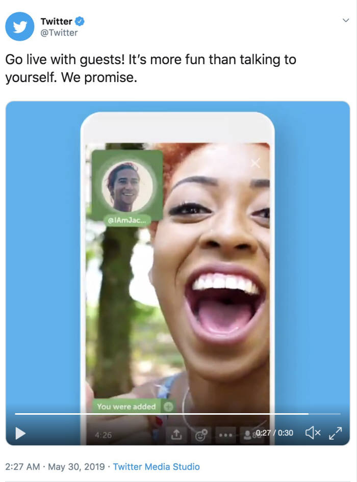 트위터, 라이브에 양방향 대화 기능 추가