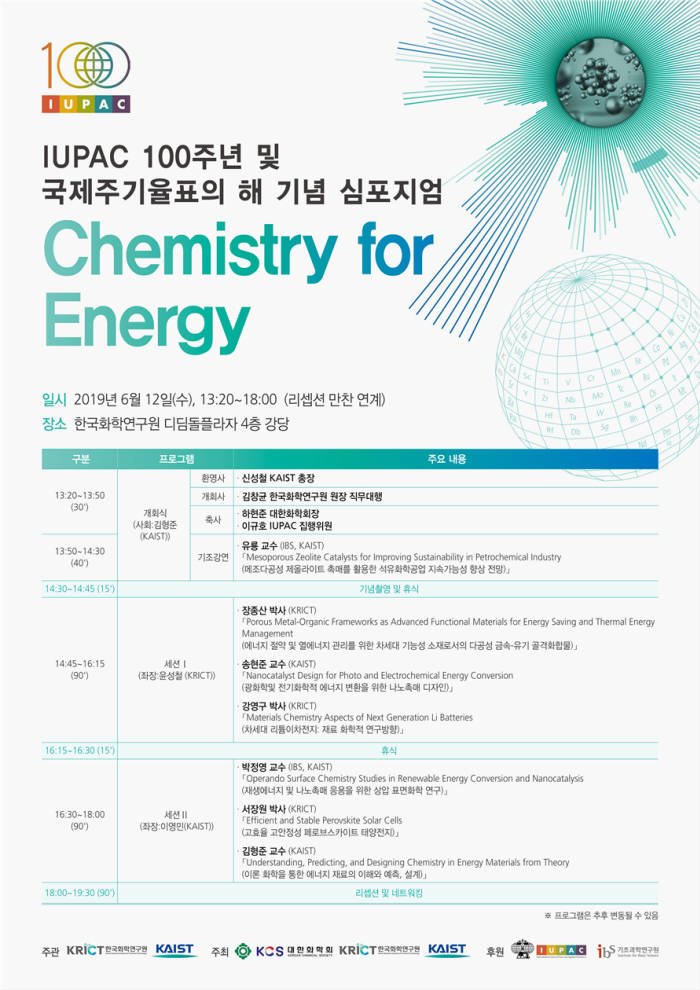 IUPAC 100주년 및 국제주기율표의 해 기념 심포지엄 포스터