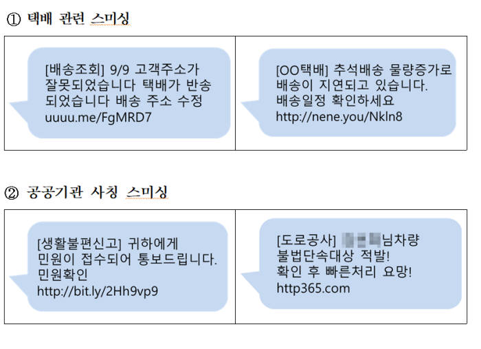 '추석 택배, 소액결제' 사칭한 스미싱 피해 주의