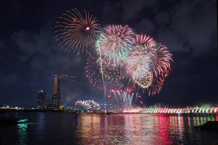 (주)한화팀이 서울 여의도에서 열린 서울 세계불꽃축제 2019 피날레를 장식하고 있다. [사진= 한화그룹 제공]