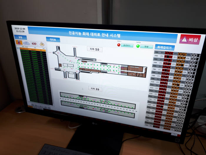 대전시청역 역무실에 설치된 AI 화재 대피로 안내시스템 UI.