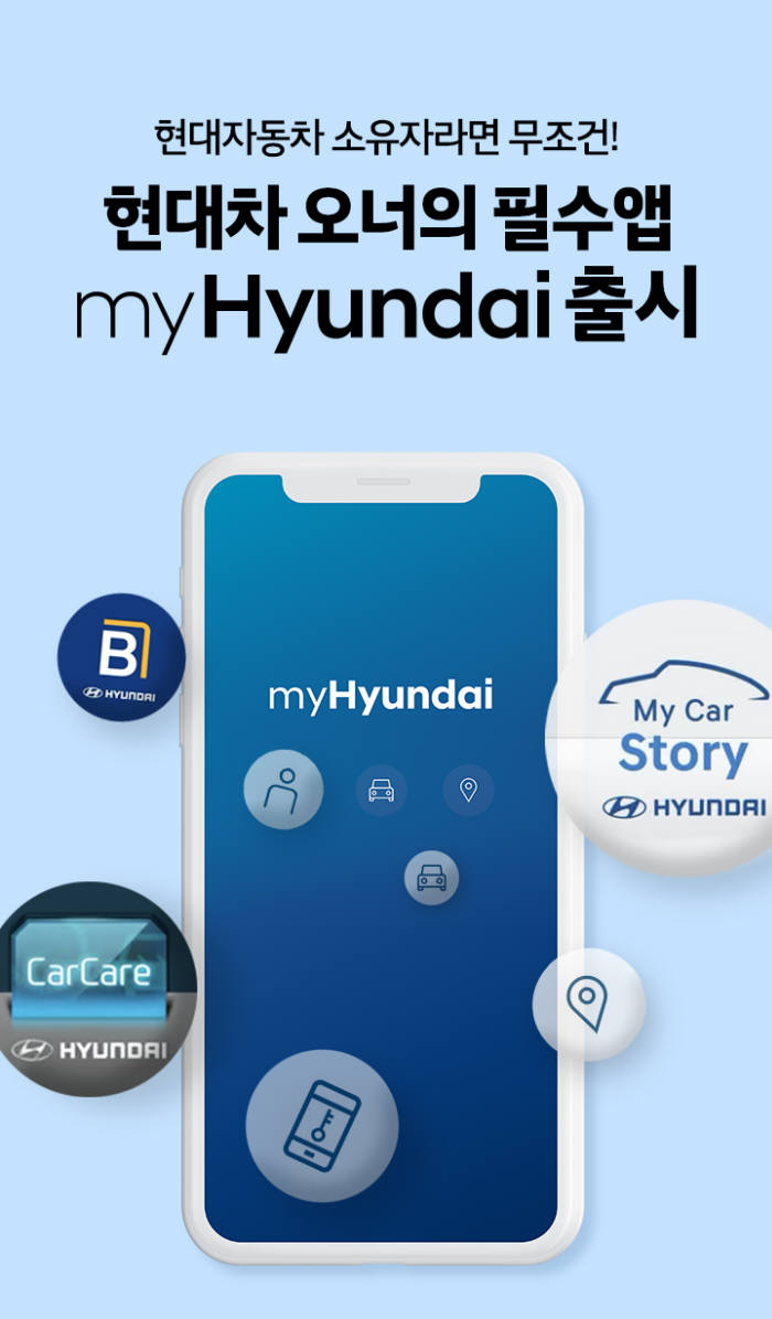 현대자동차 통합 고객 서비스 애플리케이션(앱) 마이현대(myHyundai) 화면.