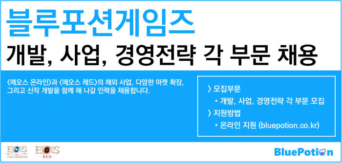 블루포션게임즈, MMORPG 전문가 채용 실시