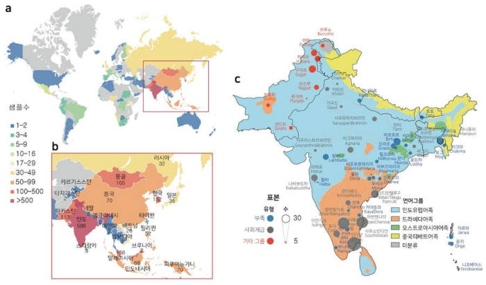 게놈아시아 100K프로젝트의 국가별 샘플수 및 분포도. (출처: 마크로젠)