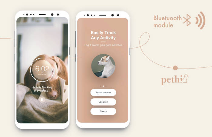 반려동물 교감형 스마트 목걸이와 휴대폰 블루투스로 연결돼 반려동물이 밤에 잘 잤는지, 스트레스를 받고 있는지 등 반려동물의 기분과 건강상태를 실시간으로 확인할 수 있다.