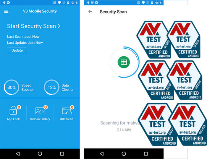 안랩 V3 모바일 시큐리티가 지난해 획득한 AV-테스트 인증. 안랩 제공