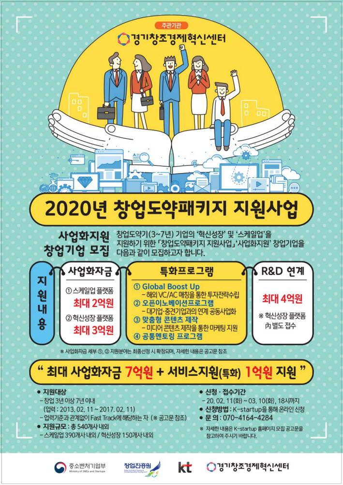 경기창조경제혁신센터 2020년 창업도약패키지 지원사업 모집포스터.