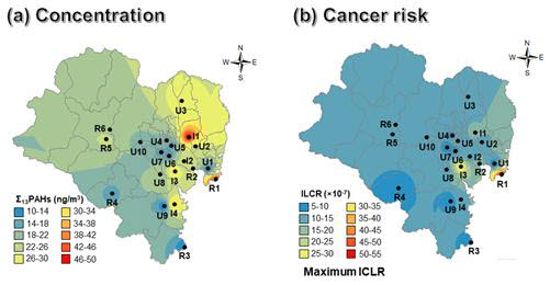 최성득 교수가 완성한 울산지역 PAHs 오염지도와 위해도.