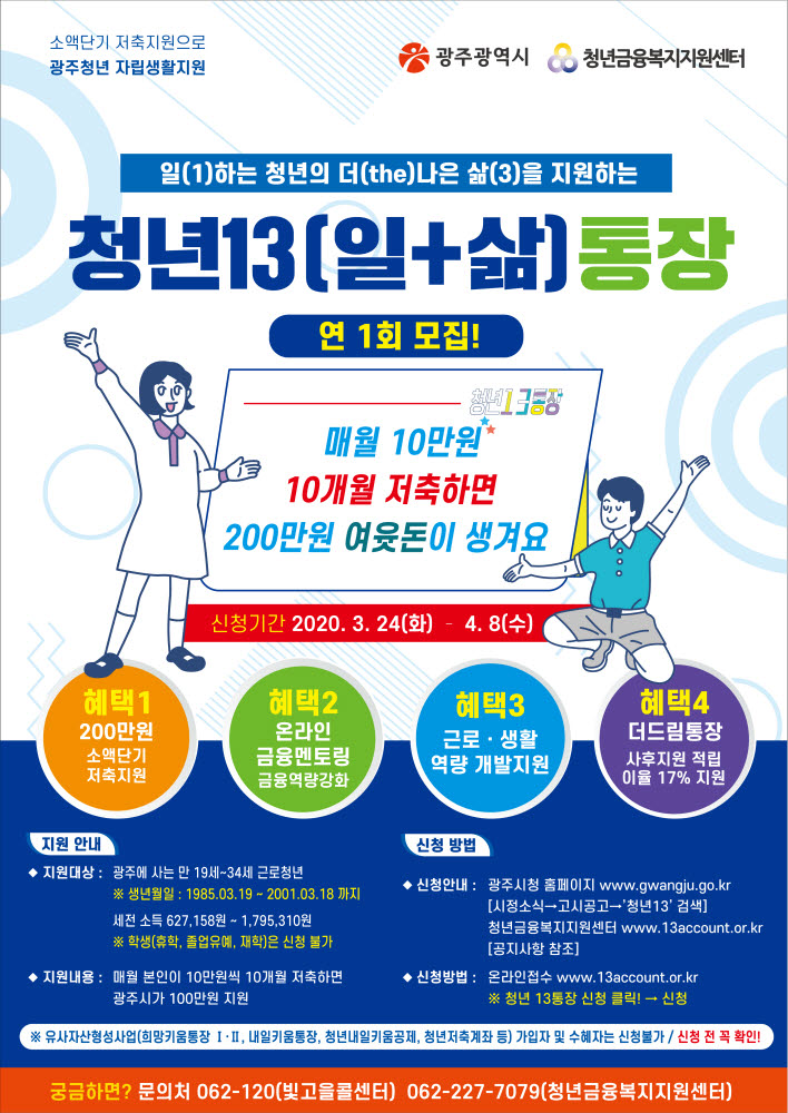 2020 청년13(일 삶)통장지원사업 포스터.