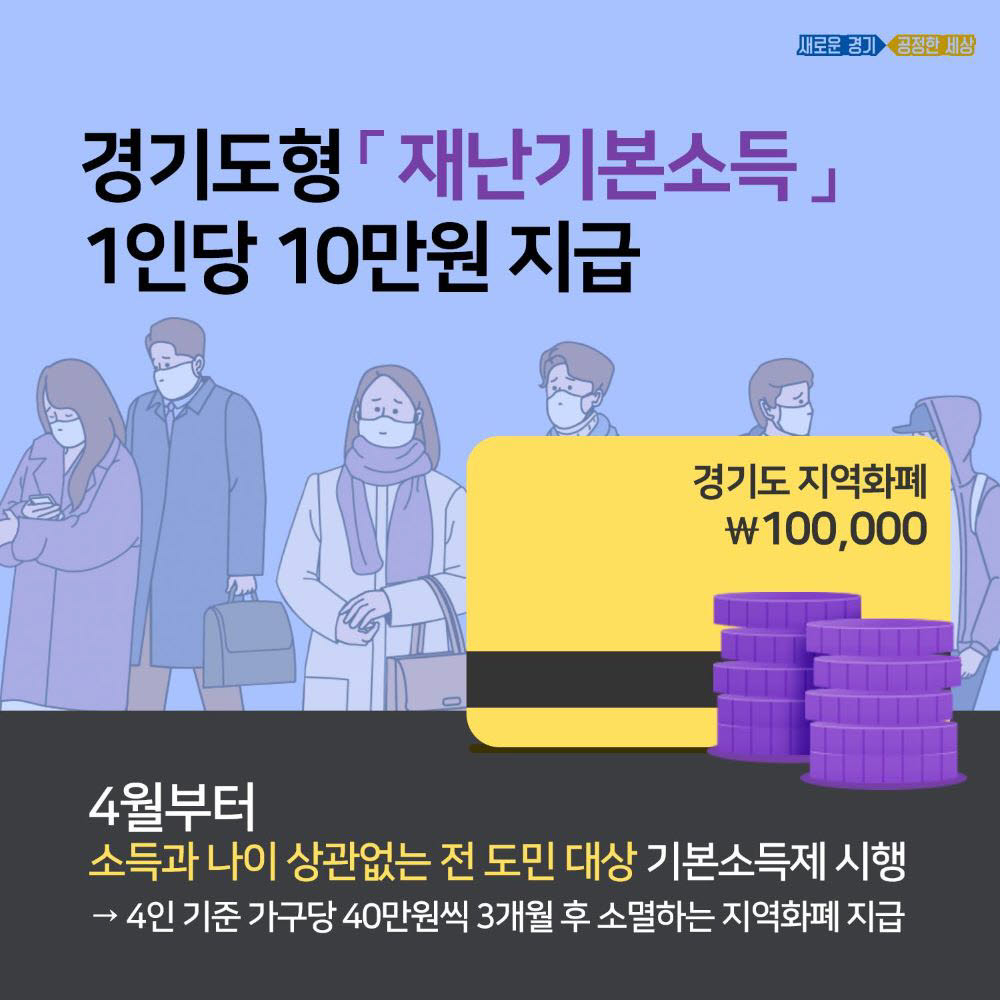 경기도가 재난기본소득을 전 도민 대상 1인당 10만원씩 지급한다.