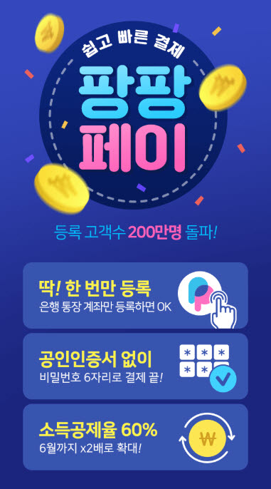 홈앤쇼핑 자체페이인 팡팡페이가 이용자수 200만을 돌파했다.