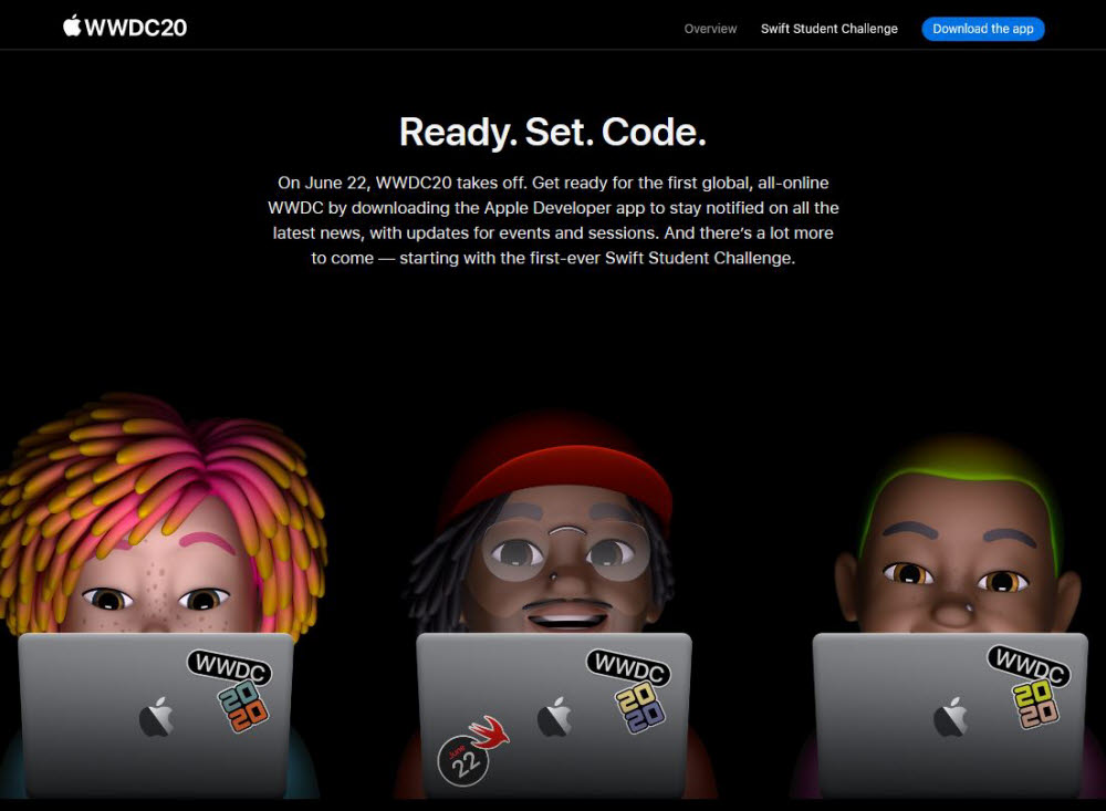 애플 WWDC20 메인 페이지