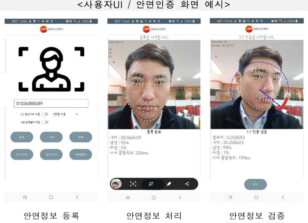 안면 인증 화면 예시. 시큐센 제공