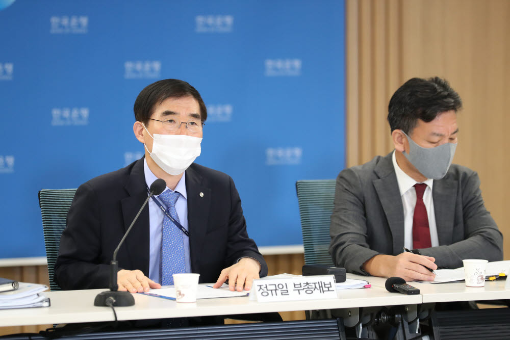 정규일 한국은행 부총재보가 24일 오전 서울 중구 한국은행에서 열린 금융안정보고서(2020년 6월) 설명회에서 발언하고 있다.