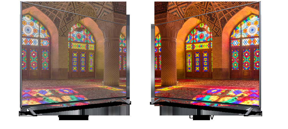 나노셀이 적용되지 않은 일반 LCD TV와 나노셀 TV를 시뮬레이션 한 모습 [사진=LG전자]