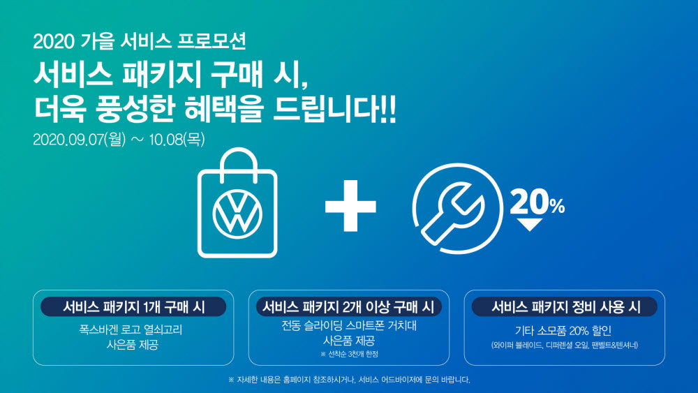 폭스바겐코리아가 2020 가을 서비스 프로모션을 실시한다.