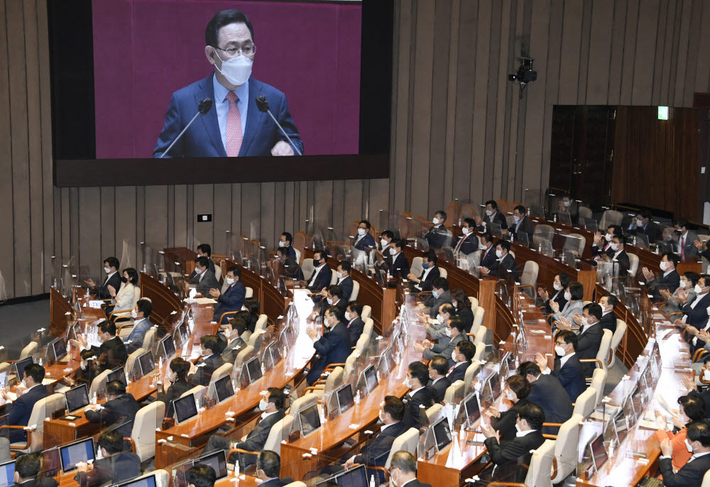 교섭단체 대표연설하는 주호영