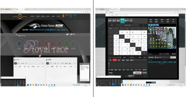 한 불법 온라인 도박 사이트의 메인화면(완쪽)과 베팅 화면