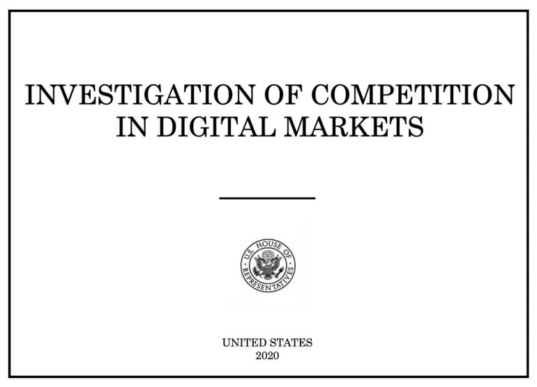 지난달 미국 하원 반독점소위원회에서 발간한 디지털 시장 경쟁 조사 보고서 표지