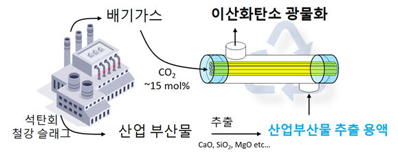 미세다공성고분자 중공사막 모듈을 이용한 광물탄산화 공정 모식도