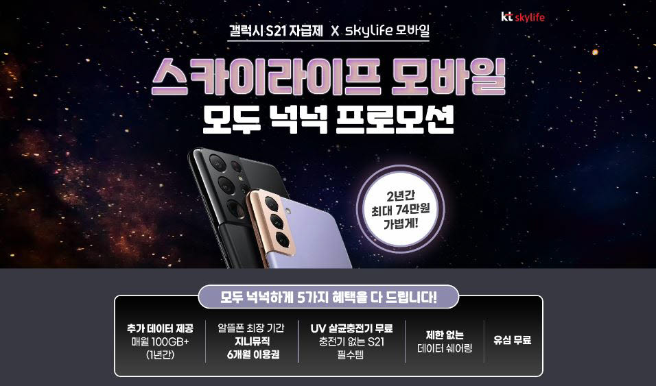 KT스카이라이프 “월 최대 데이터 100GB 추가 제공”