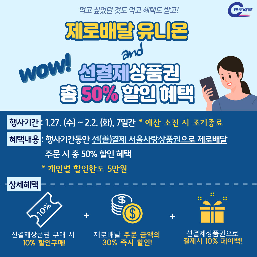 '선(善)결제 서울사랑상품권' 이용하면 배달음식 최대 50% 할인