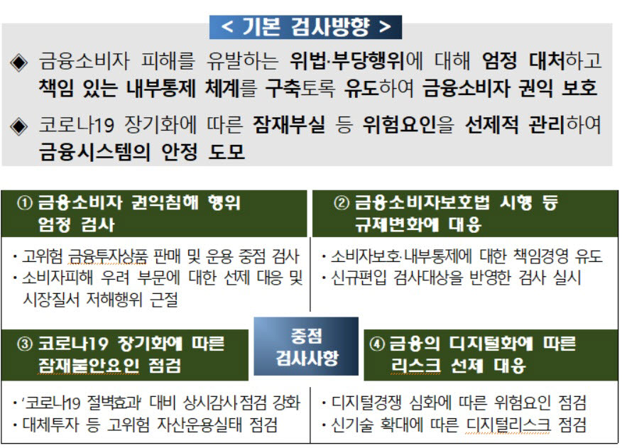 금융감독원의 2021년 기본 검사방향 (자료=금융감독원)