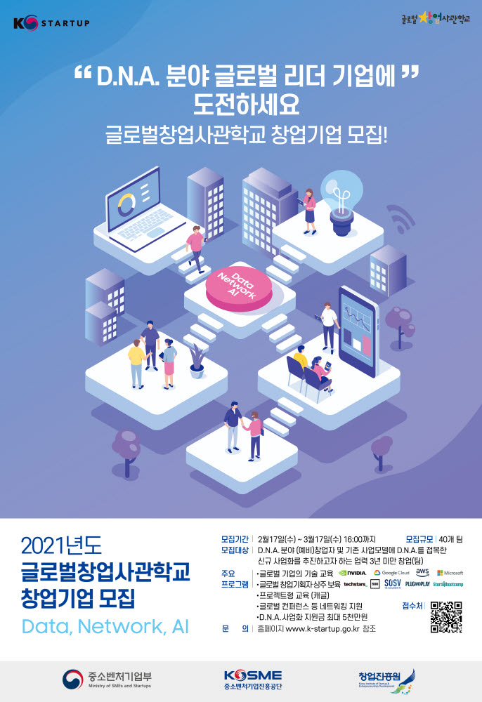 "AWS·MS에 DNA 기술 배운다" 글로벌창업사관학교 2기 입교기업 모집