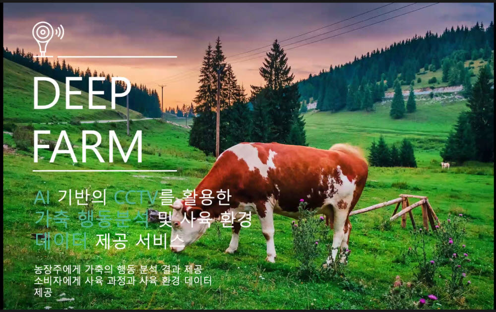 GIST 창업진흥센터가 개최한 IR 피칭대회에서 대상을 수상한 딥팜의 번식우의발정 탐지기능이 적용된 인공지능 CCTV 서비스.