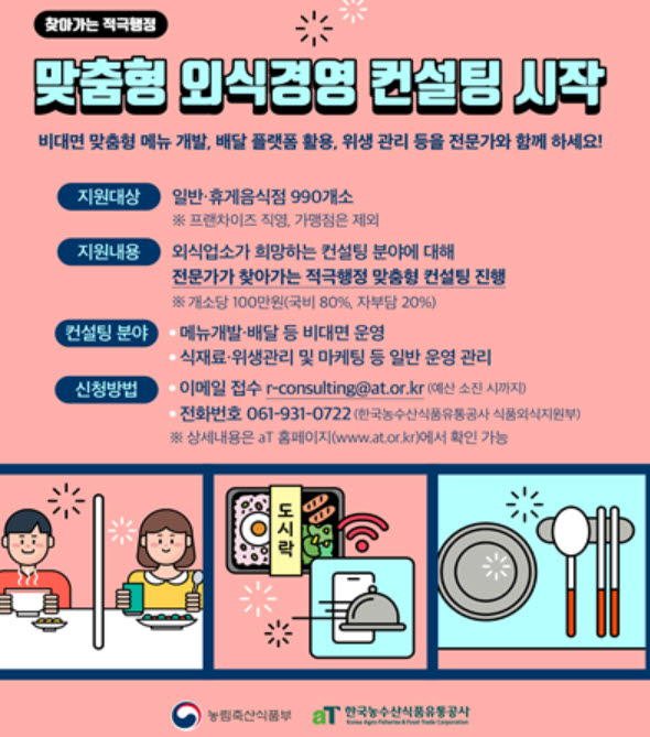 농식품부, 외식업체 990개소에 맞춤형 컨설팅 지원