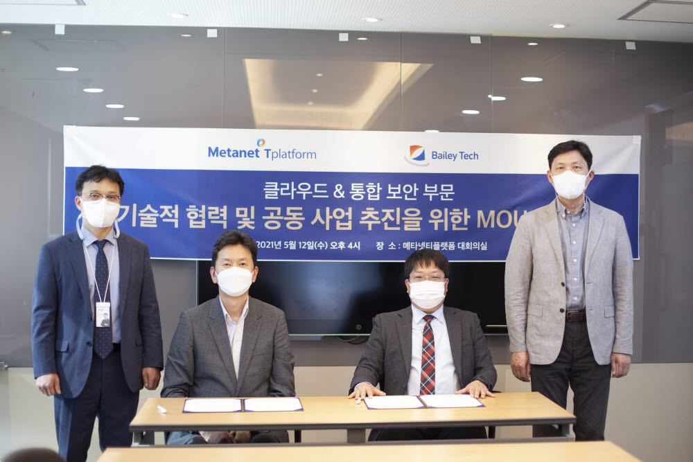 (왼쪽부터) 박주영 메타넷티플랫폼 상무, 이건전 메타넷티플랫폼 대표, 정경수 베일리테크 대표, 류열주 베일리테크 연구소장