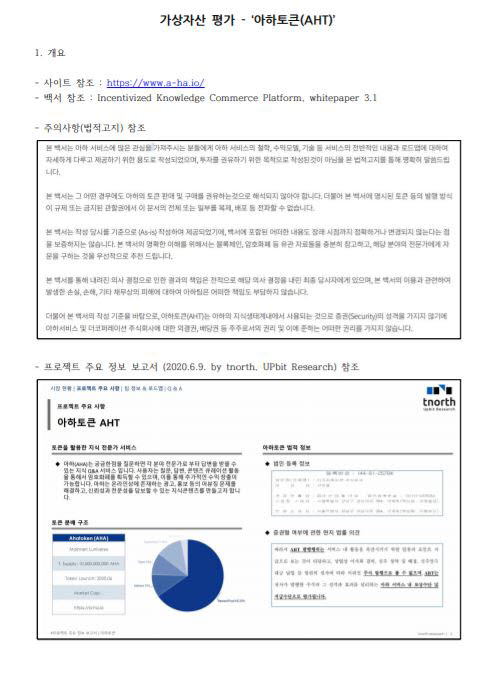 가상자산가치평가원이 발간하는 평가보고서 샘플.(자료=가상자산가치평가원)