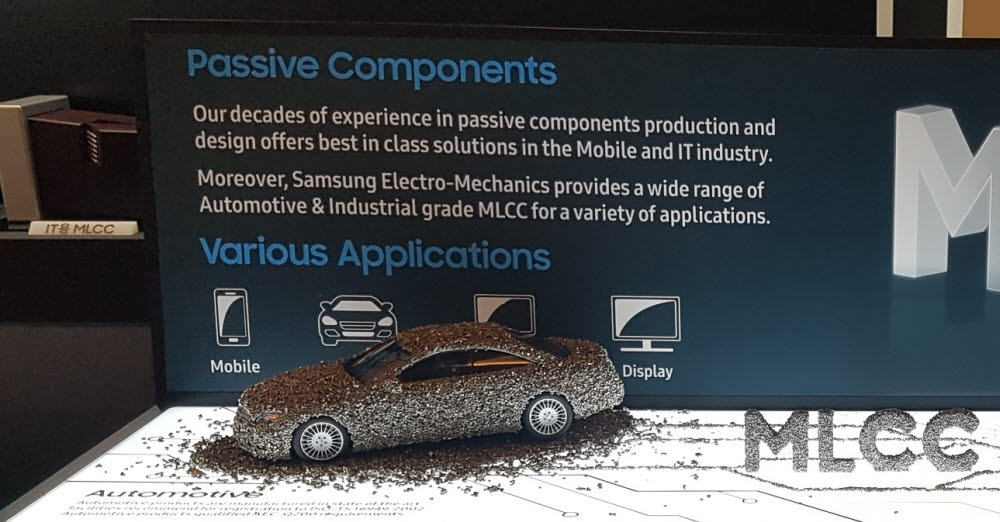삼성전기가 전시회에서 MLCC로 장식한 자동차 모형을 전시했다