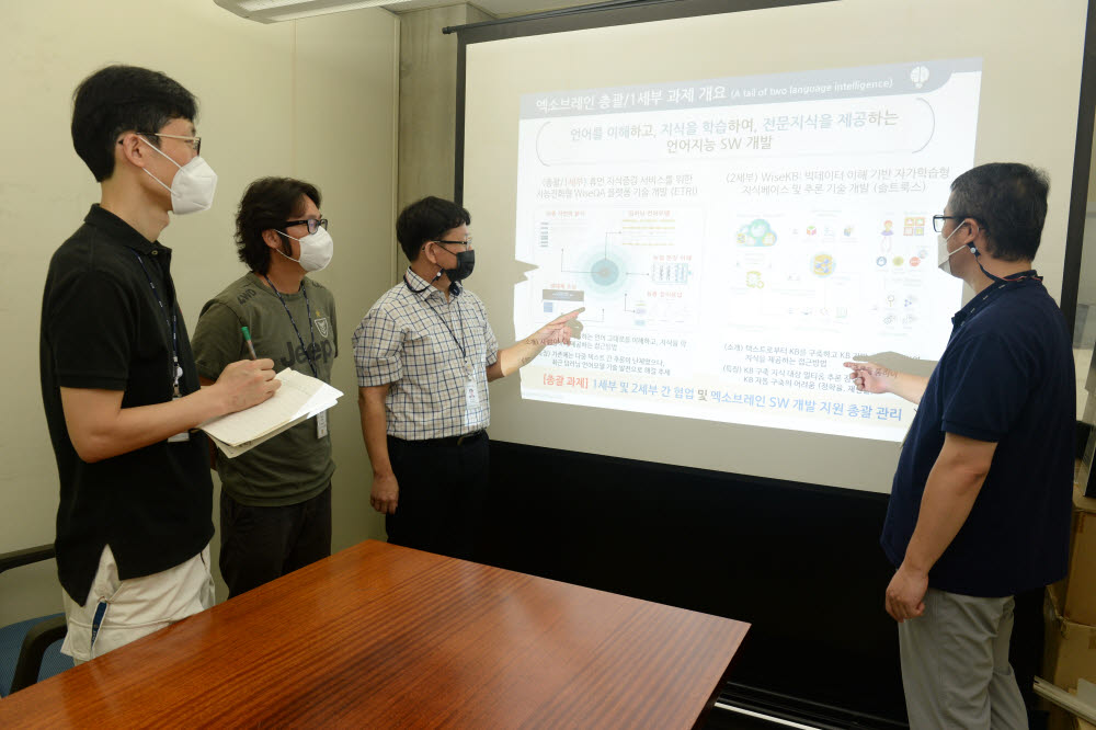 ETRI 연구진이 오피스문서에 활용할 수 있는 API 기술을 설명하고 있다. 왼쪽부터 김민호 책임연구원, 배용진 선임연구원, 임준호 책임연구원, 이형직 책임연구원.