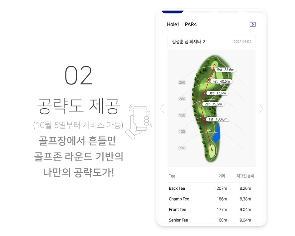 골프존이 출시한 골맵(GOLMAP)의 공략도 제공 서비스. 사진출처=골프존