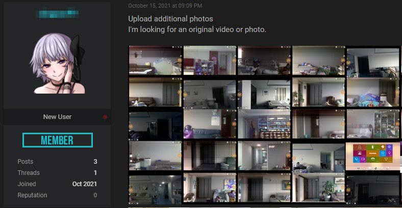 개인정보 거래를 전문으로 하는 중국 해킹 웹사이트에서 한국 아파트 실제 내부 사진으로 추정되는 사진이 무더기로 유통 중인 것으로 드러났다. 해당 웹사이트에 업로드된 사진.