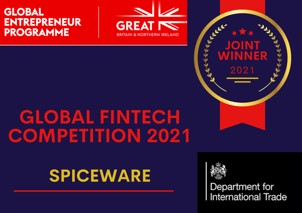 스파이스웨어가 영국 국제통상부가 주최하는 글로벌 핀테크 대회 2021에서 최종 수상 기업으로 선정됐다. 스파이스웨어 제공